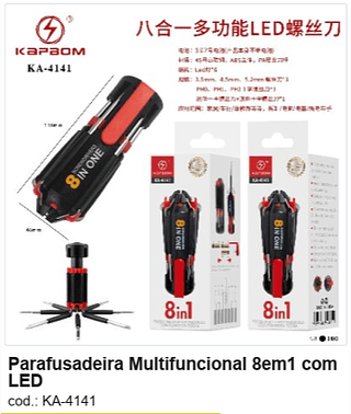 Parafusadeira Multifuncional 8em1 com LED R$ 9 PC/CX:100