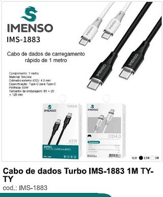 Cabo de dados Turbo 1M TY-TY 200PC/CX R$7,2