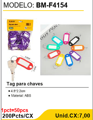 Tag para chaves 200Pcts/CX Unid.CX:7,00