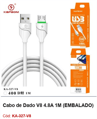 Cabo de Dado V8 4.8A 1M R$ 1,89 PCS/Cx:400