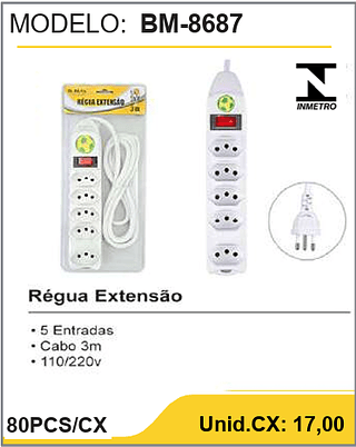 Régua Extensão 80PCS/CX Unid.CX: 17,00