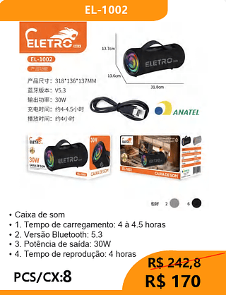 CAIXA DE SOM PCS/CX:8 R$170