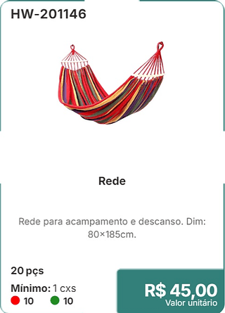 Rede 20 pçs R$ 45.00
