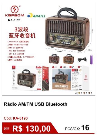 Rádio AM/FM USB Bluetooth or R$117 PCS/CX: 16