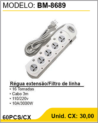 Régua extensão/Filtro de linha 60PCS/CX Unid. CX: 30,00
