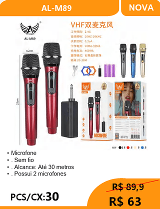 Microfone PCS/CX:30 R$ 89,9