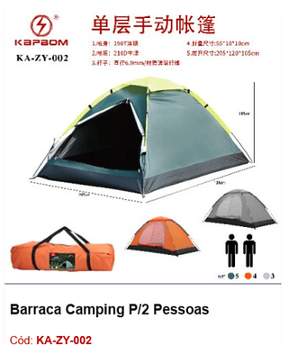 Barraca Camping P/2 Pessoas R$ 162 PCS/CX: 12