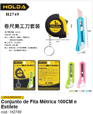 Conjunto de Fita Métrica 100CM e Estilete R$ 4,05 PC/CX:600