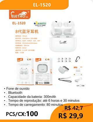 FONE BLUETOOTH PCS/CX:100 R$29,9