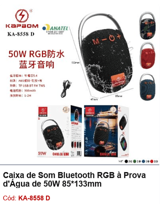 Caixa de Som Bluetooth RGB à Prova d'Água de 50W R$40,5 PCS/Cx:80