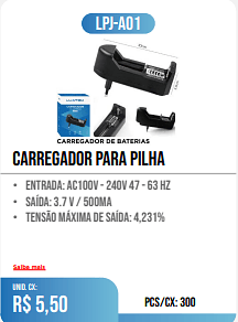 CARREGADOR PARA PILHA UNDCX RS5,50 PCS/CX:300