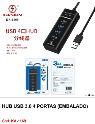 HUB USB 3.0 4 PORTAS R$ 10,35 PCS/cx:100