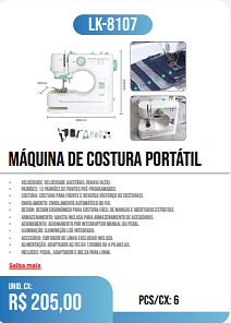 MáQUINA DE COSTURA PORTáTIL PCS/CX: 6 UNID. CX: r$ 205,00