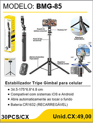 Estabilizador Tripe Gimbal para celular 30PCS/CX Unid.CX:49,00