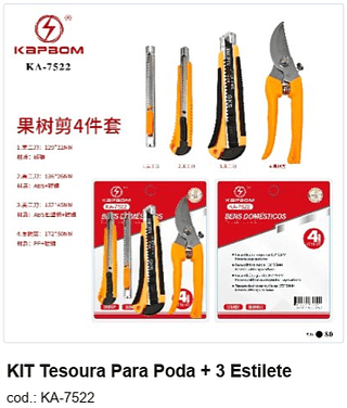 KIT Tesoura Para Poda + 3 Estilete R$ 13,5 PC/CX:80