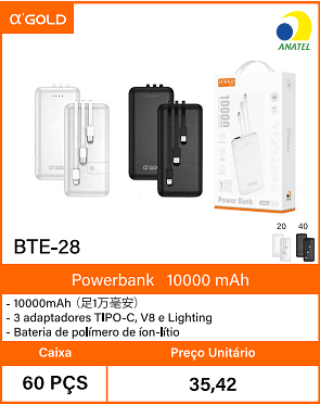 Powerbank10000 mAh Caixa 60 PCS Preco Unitario 35,42