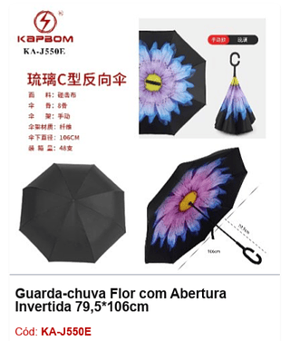 Guarda-chuva Flor com Abertura Invertida 79,5*106cm R$ 18,9 PCS/CX: 48