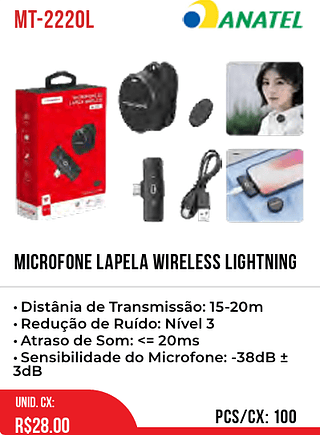 Microfone Lapela Wireless Lightning 100pç=28$