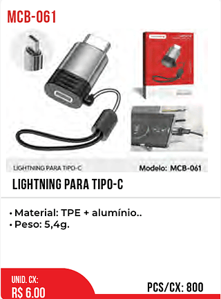 LIGHTNING PARA TIPO-C 800pç=6$
