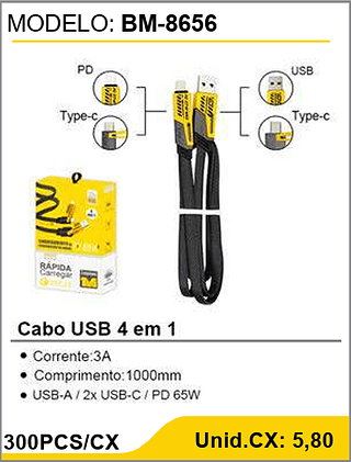 Cabo USB 4 em 1 300PCS/CX Unid.CX: 5,80