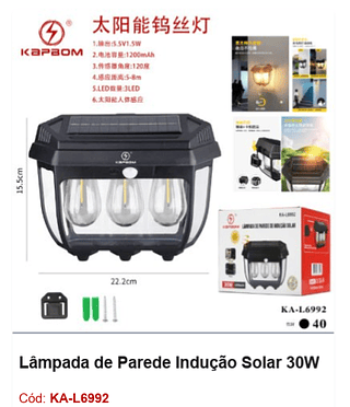 Lâmpada de Parede Indução Solar 30W R$ 34,2 PCS/Cx: 40