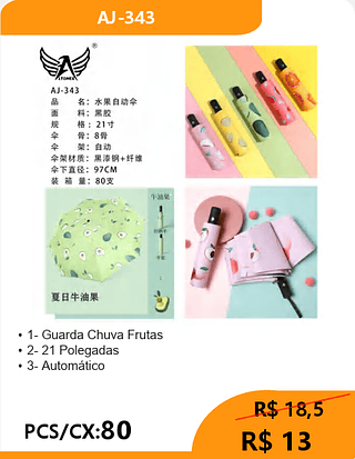 Guarda Chuva Frutas PCS/CX:80 R$ 13