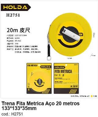 Trena Fita Metrica Aço 20 metros 133*133*35mm R$ 11,7 PC/CX:120
