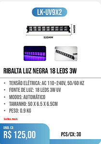 RIBALTA LUZ NEGRA 18 LEDS 3W PCS/CX: 30 UNID. CX: r$ 125,00