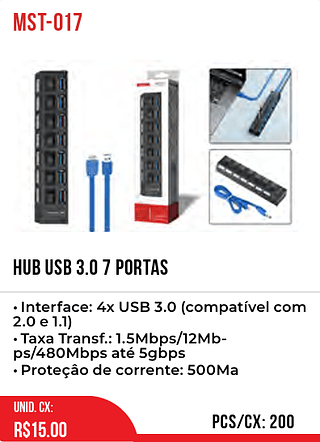 HUB USB 3.0 7 PORTAS 200pç=15$