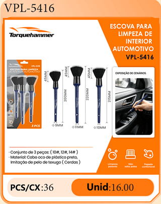 ESCOVA PARA LIMPEZA DE INTERIOR AUTOMOTIVO PCS/CX:36 Unid:16.00