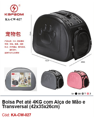 Bolsa Pet até 4KG com Alça de Mão e Transversal (42x35x26cm) R$ 67,5 PCS/CX: 20