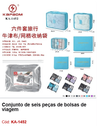 Conjunto de seis peças de bolsas de viagem R$ 15,3 PCS/Cx: 100