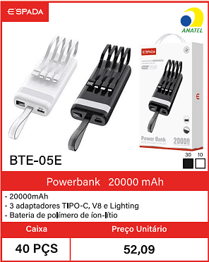 Powerbank20000 mAh Caixa 40 PCS Preco Unitario 52,09