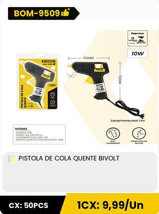 PISTOLA DE COLA QUENTE BIVOLT CX: 50PCS ICX: 9,99/Un
