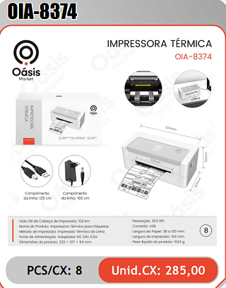 IMPRESSORA TERMICA PCS/CX: 8 Unid.CX: 285,00