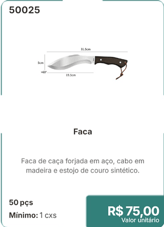 Faca 50 pçs R$ 75,00