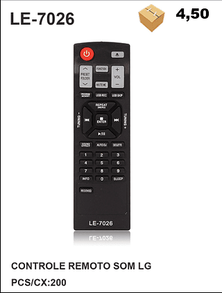 CONTROLE REMOTO SOM LG 200pç=4,5$