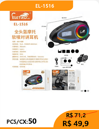 FONE BLUETOOTH PARA CAPACETE PCS/CX:50 R$49,9