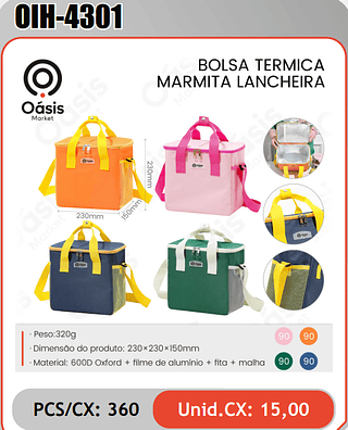 BOLSA TERMICAMARMITA LANCHEIRA PCS/CX: 360 Unid.CX: 15,00
