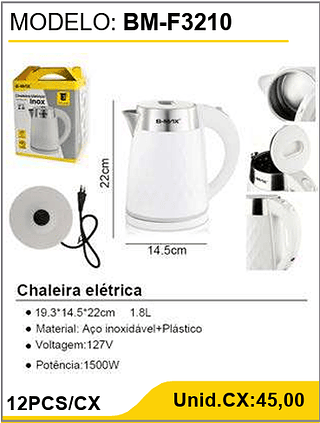 Chaleira elétrica 12PCS/CX Unid.CX:45,00