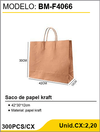 Saco de papel kraft 300PCS/CX Unid.CX:2,20