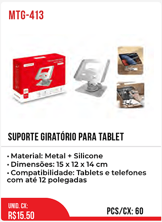SUPORTE GIRATÓRIO PARA TABLET 60pç=15,5$