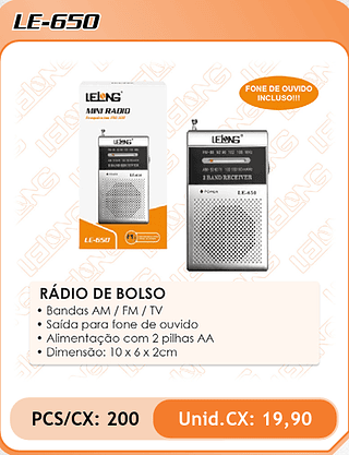 RÁDIO DE BOLSO 200PÇ=19,9$