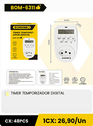 TIMER TEMPORIZADOR DIGITAL CX: 48PCS 1CX: 26,90/Un