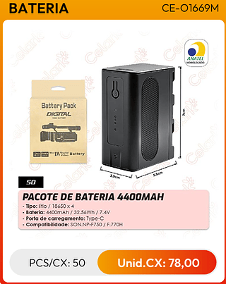 PACOTE DE BATERIA 4400MAH PCS/CX: 50 Unid.CX: 78,00