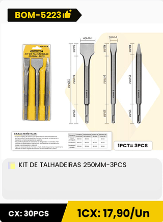 KIT DE TALHADEIRAS 250MM-3PCS CX: 30PCS 1CX: 17,90/Un