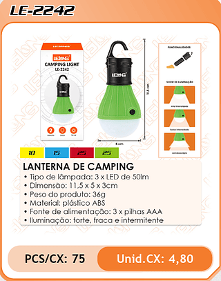 LANTERNA DE CAMPING 75PÇ=4,8$