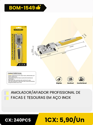 AMOLADOR/AFIADOR PROFISSIONAL DE FACAS E TESOURAS EM AÇO INOX CX: 240PCS 1CX: 5,90/Un