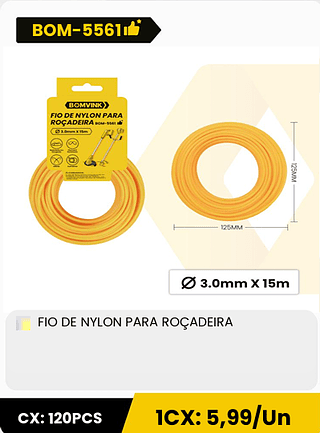 FIO DE NYLON PARA ROÇADEIRA CX: 120PCS 1CX: 5,99/Un
