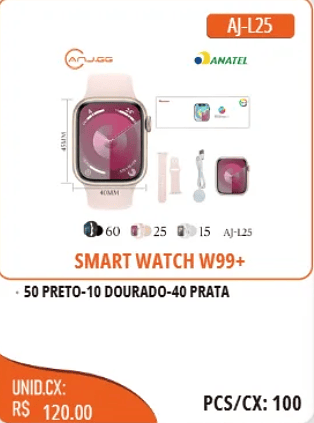 SMART WATCH W99+ UNID.CX:RS120.00 PCS/CX:100